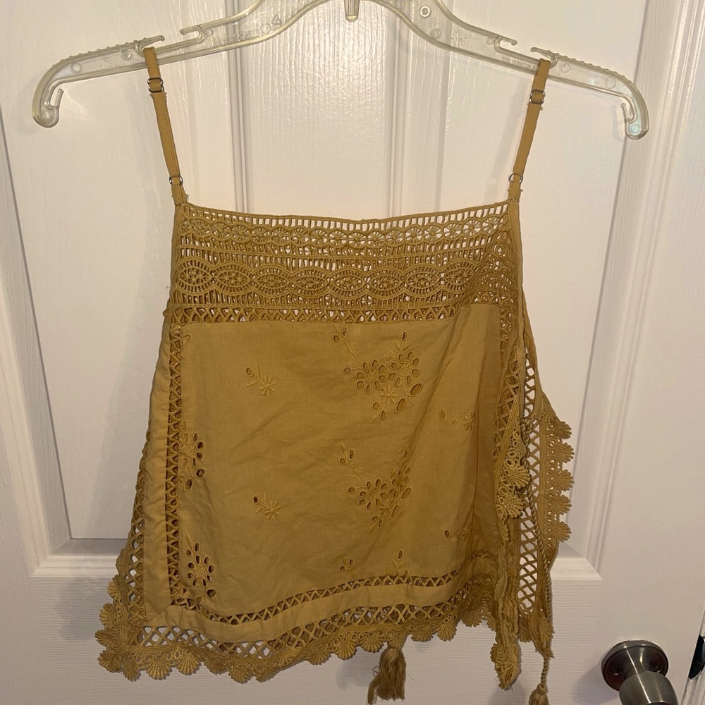 Mustard yellow Free People crochet open side tank top